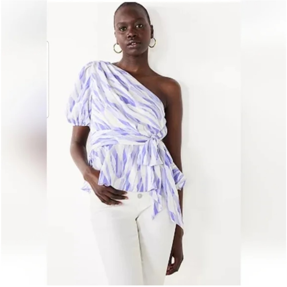 Nine West One-Shoulder Tie Waist Peplum Top Summer Chic NWT Baddie SZ XXL